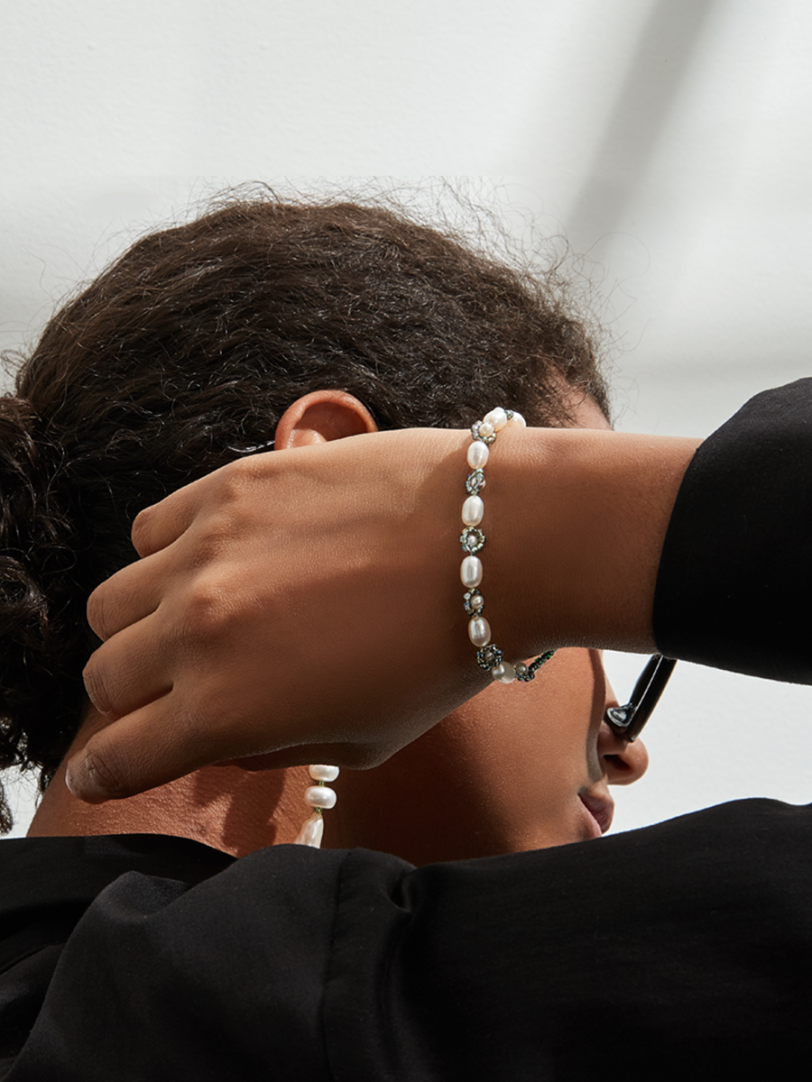 Gentianflower moon night Pearl with Glass beads Bracelet