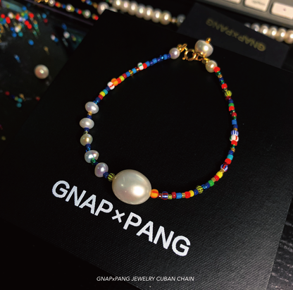 RAINBOW CHAIN Pearl with Glass beads Bracelet