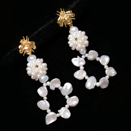 Bees on the Danube Freshwater Pearl hand-made Earring