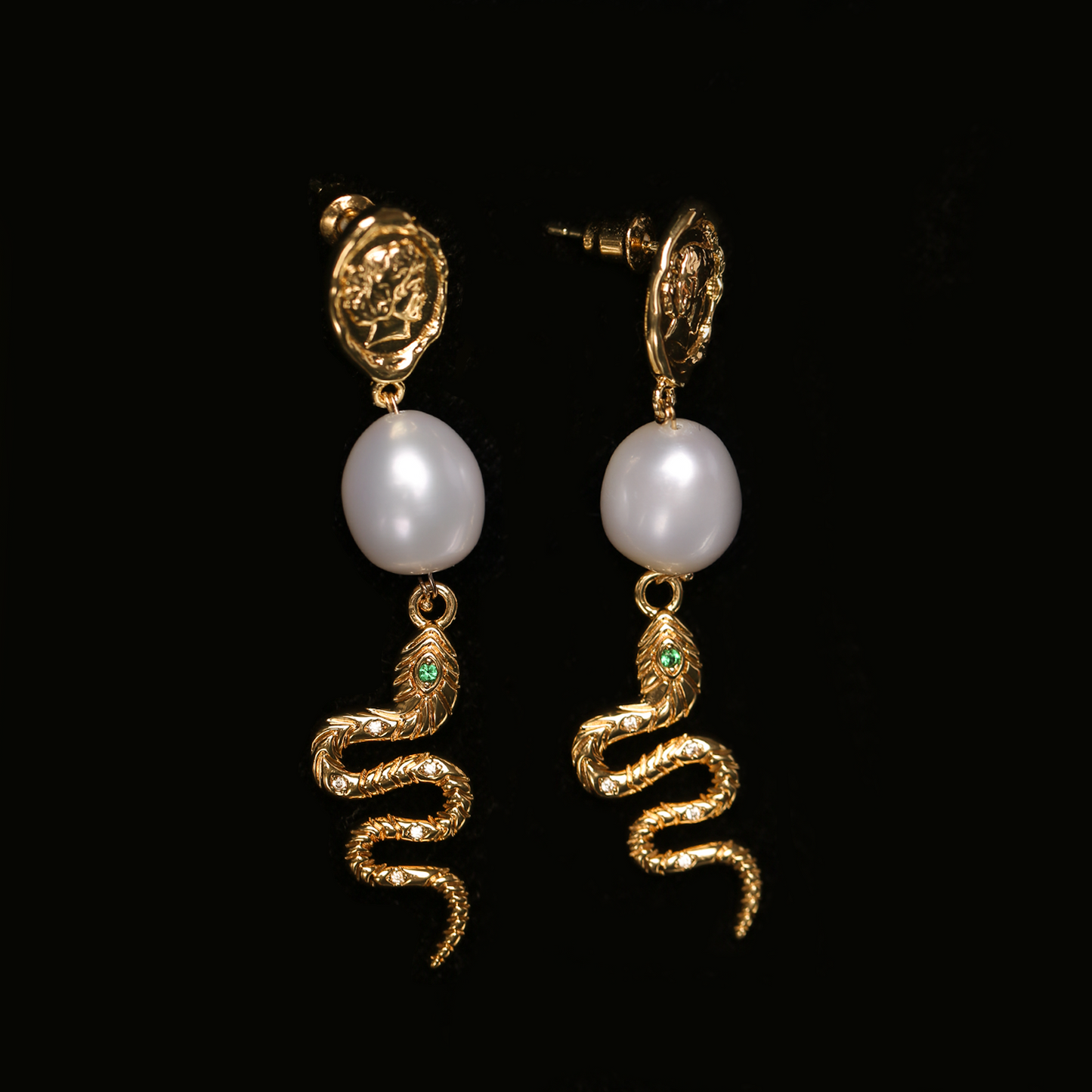 Golden Serpent Freshwater Pearl Earring