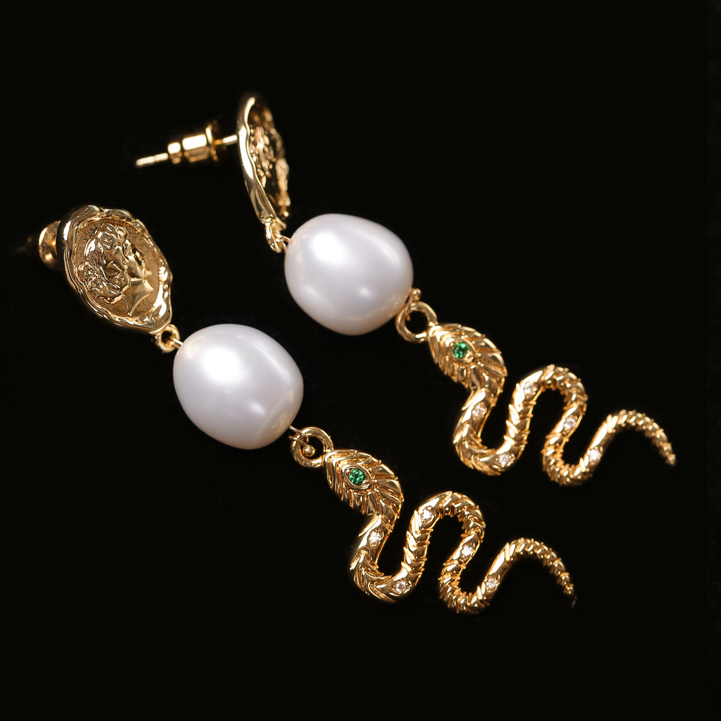 Golden Serpent Freshwater Pearl Earring