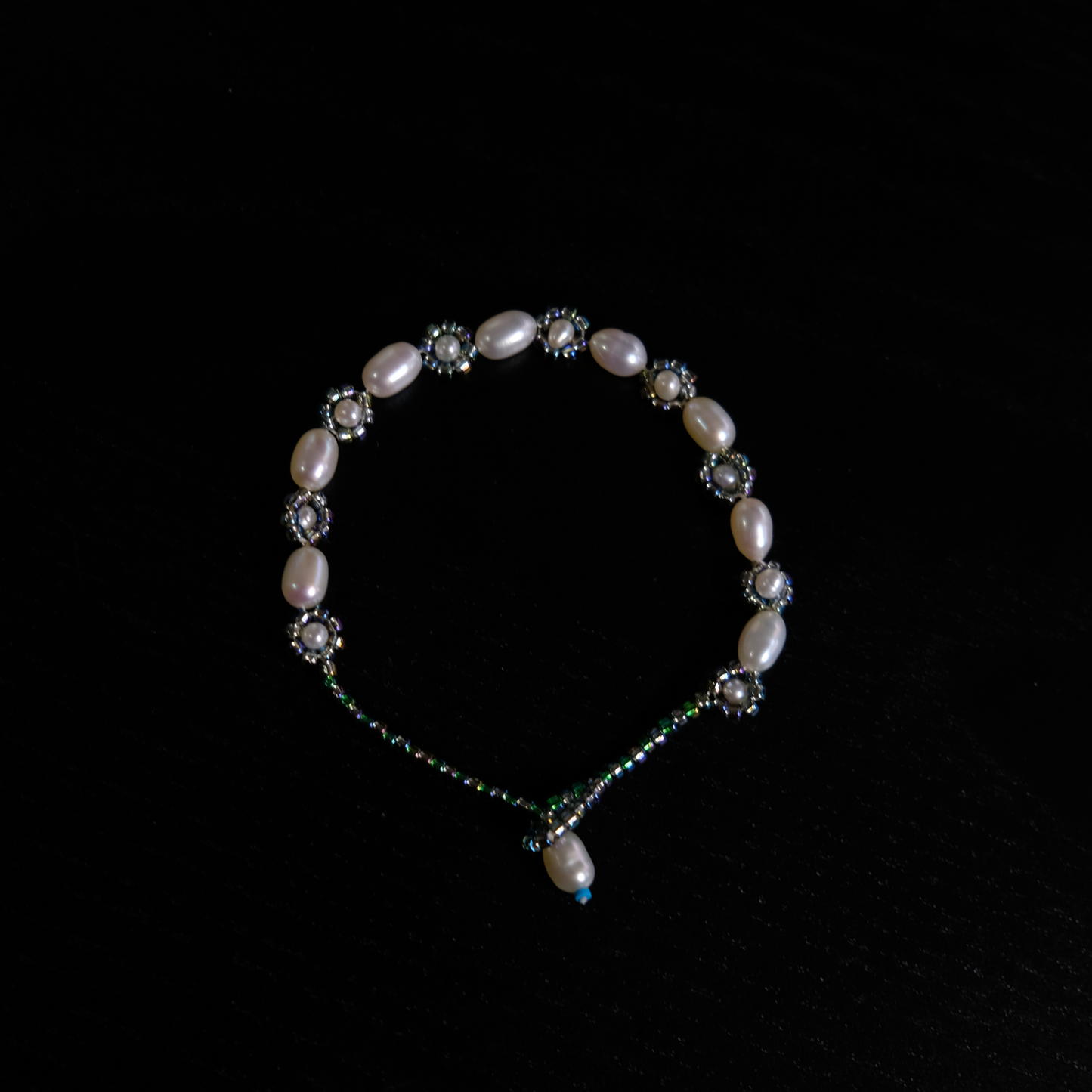 Gentianflower moon night Pearl with Glass beads Bracelet