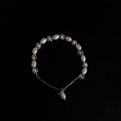 Gentianflower moon night Pearl with Glass beads Bracelet