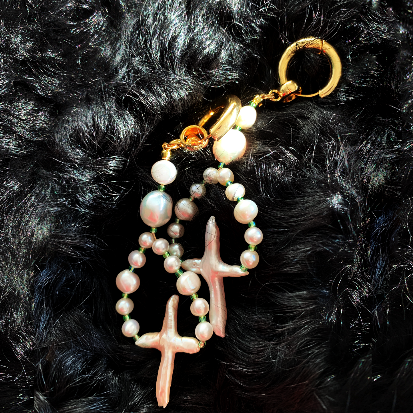 Lily of the Valley Cross Pearl Earrings with Miyuki Glass Beads