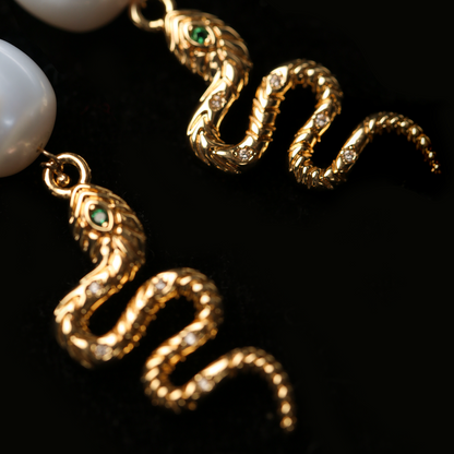 Golden Serpent Freshwater Pearl Earring