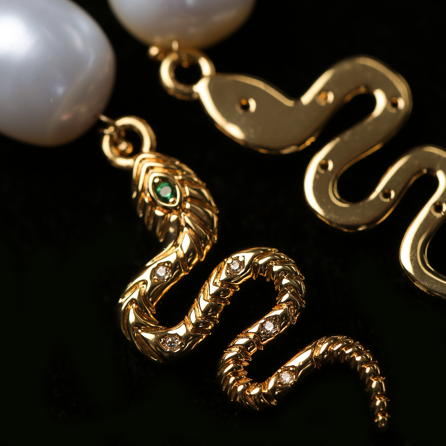 Golden Serpent Freshwater Pearl Earring