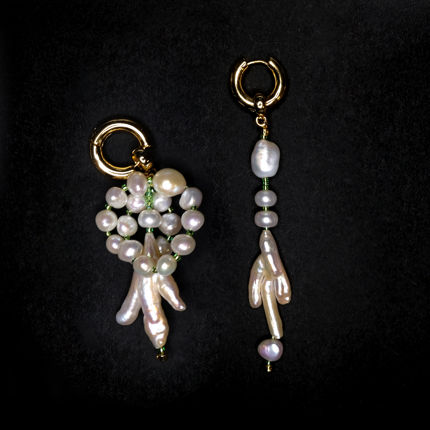 Lily of the Valley Pearl with Glass Beaded Ghost Hand Earrings