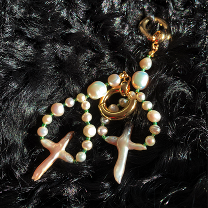 Lily of the Valley Cross Pearl Earrings with Miyuki Glass Beads