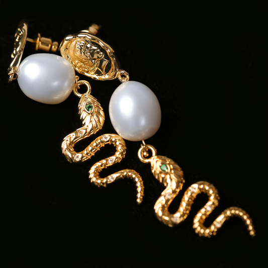 Golden Serpent Freshwater Pearl Earring