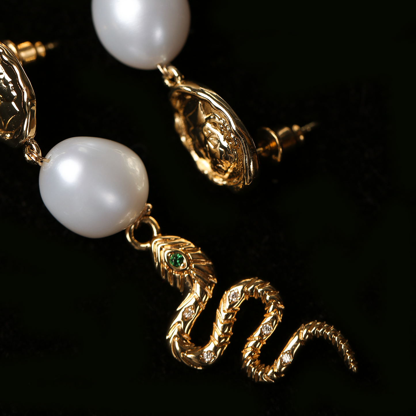 Golden Serpent Freshwater Pearl Earring