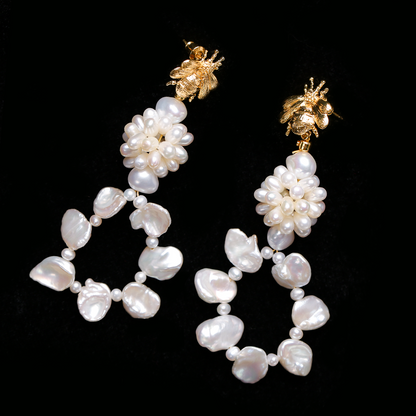 Bees on the Danube Freshwater Pearl hand-made Earring