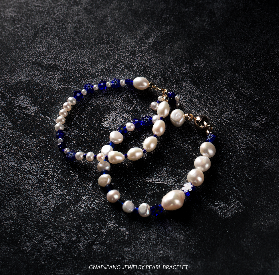 Hydrangea shaved ice Pearl and Coloured glaze Bracelet