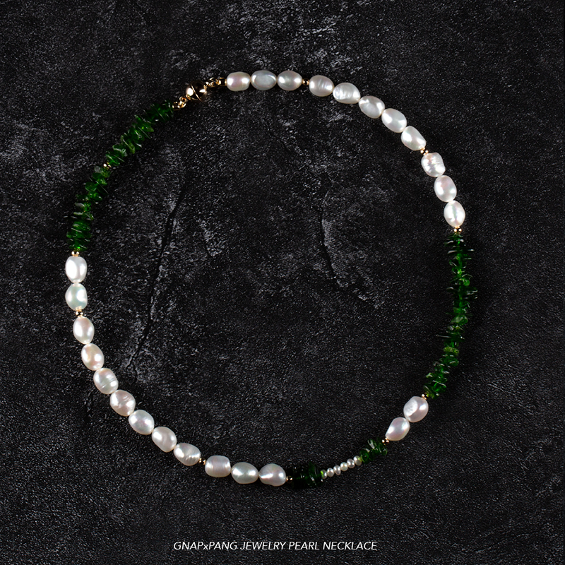 Sea elf mountain pomelo leaves Pearl with Spodumene Men`s Pearl Necklace