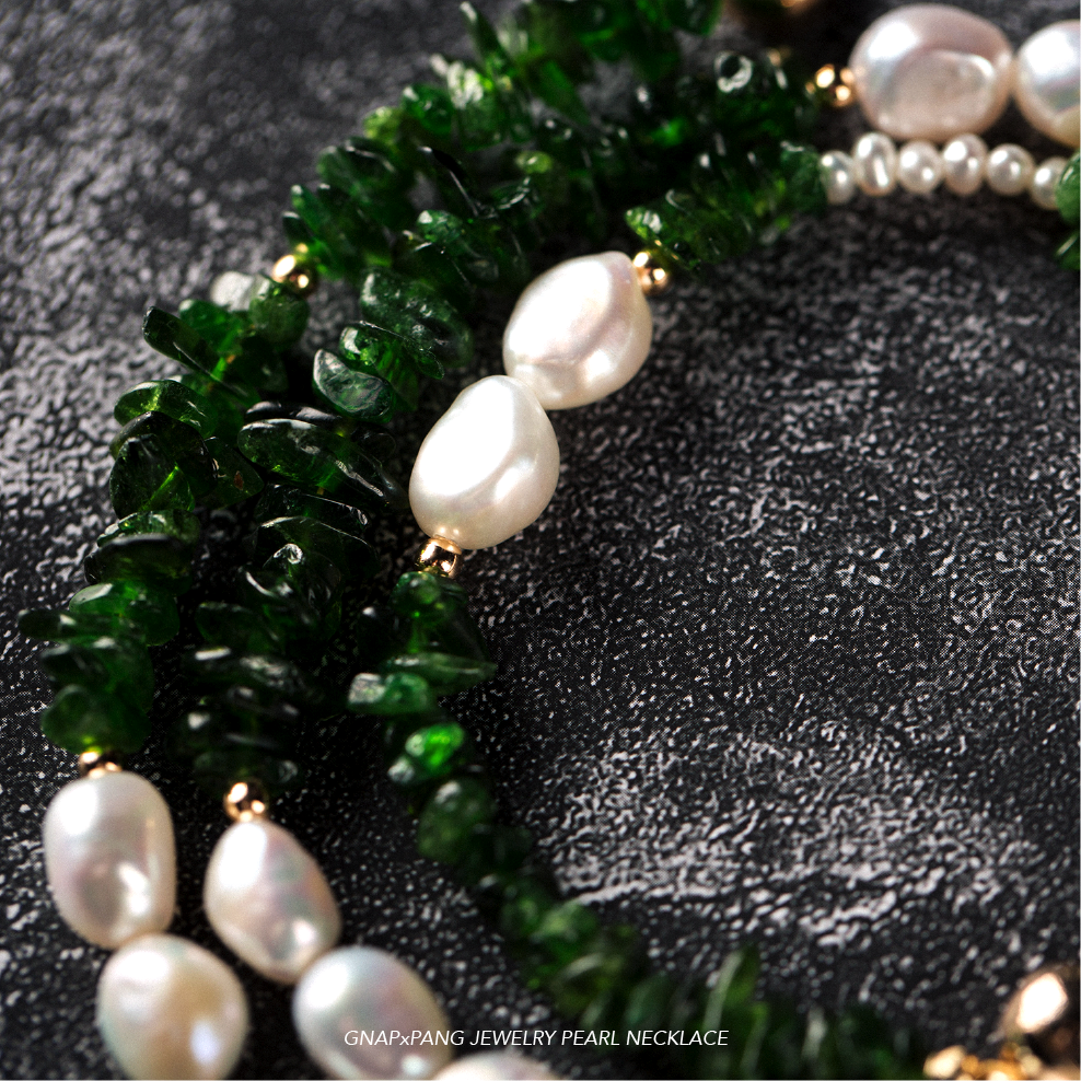 Sea elf mountain pomelo leaves Pearl with Spodumene Men`s Pearl Necklace