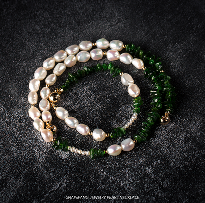 Sea elf mountain pomelo leaves Pearl with Spodumene Men`s Pearl Necklace