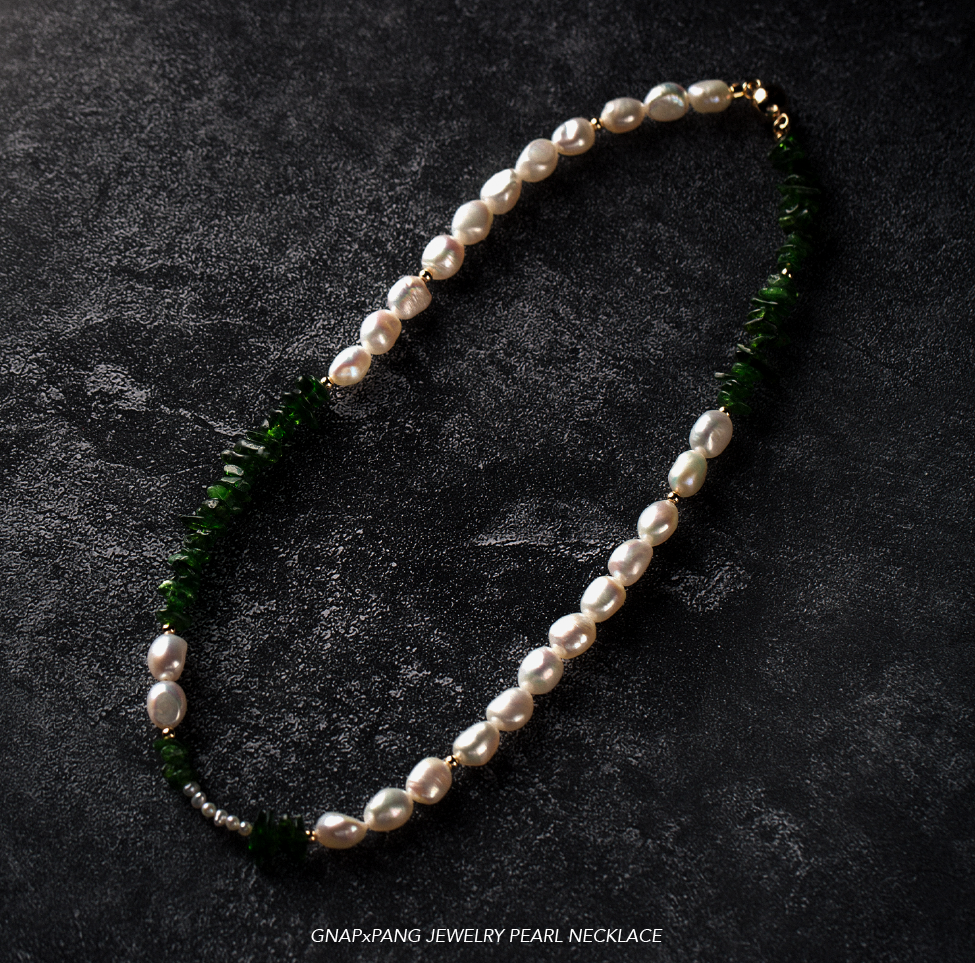 Sea elf mountain pomelo leaves Pearl with Spodumene Men`s Pearl Necklace