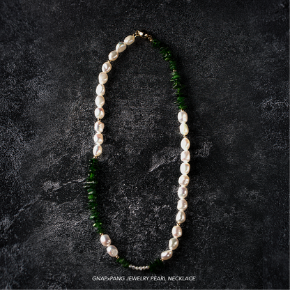 Sea elf mountain pomelo leaves Pearl with Spodumene Men`s Pearl Necklace